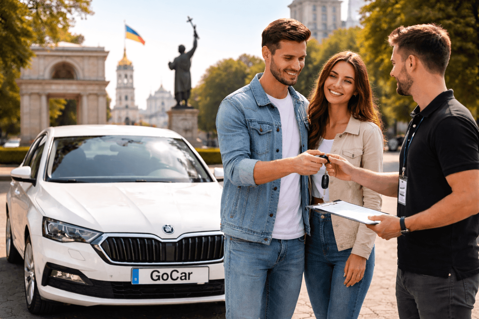 Professional car dealer in showroom
